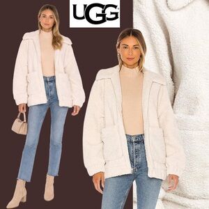 UGG Revolve Jackeline Cream Teddy Bear Sherpa Jacket Oversized Coat Zip Up Sz XS